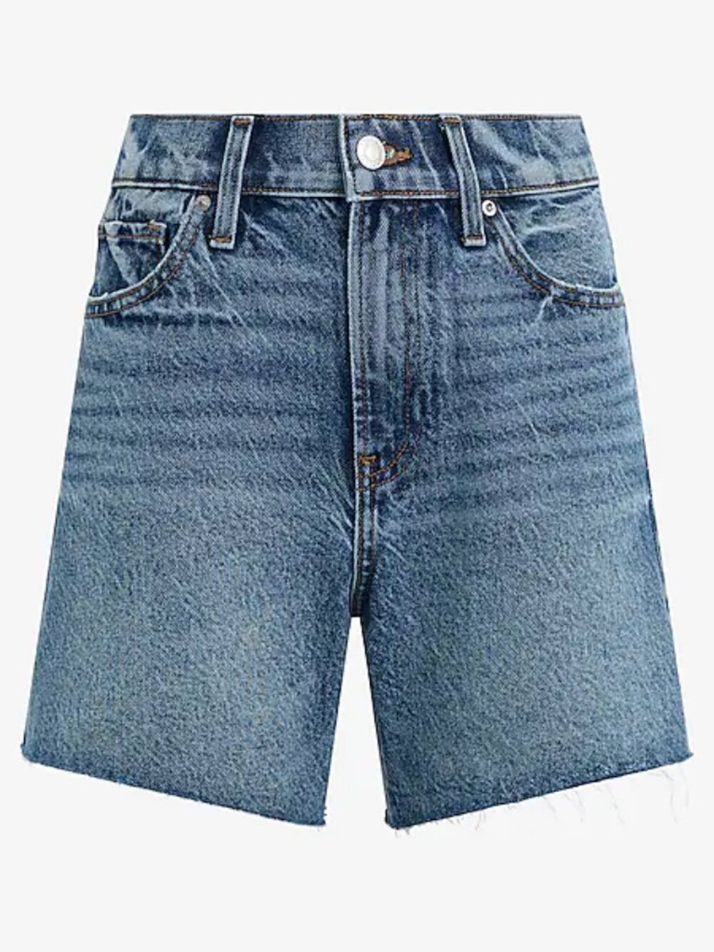 Express High Waisted Medium Wash 50/50 Rigid Stretch Dad Jean Shorts -- Size 14